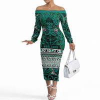 Aotearoa Iwi Ngai Tahu Off The Shoulder Long Sleeve Dress Maori Wharenui House Tribal Pattern