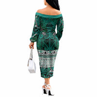 Aotearoa Iwi Ngai Tahu Off The Shoulder Long Sleeve Dress Maori Wharenui House Tribal Pattern