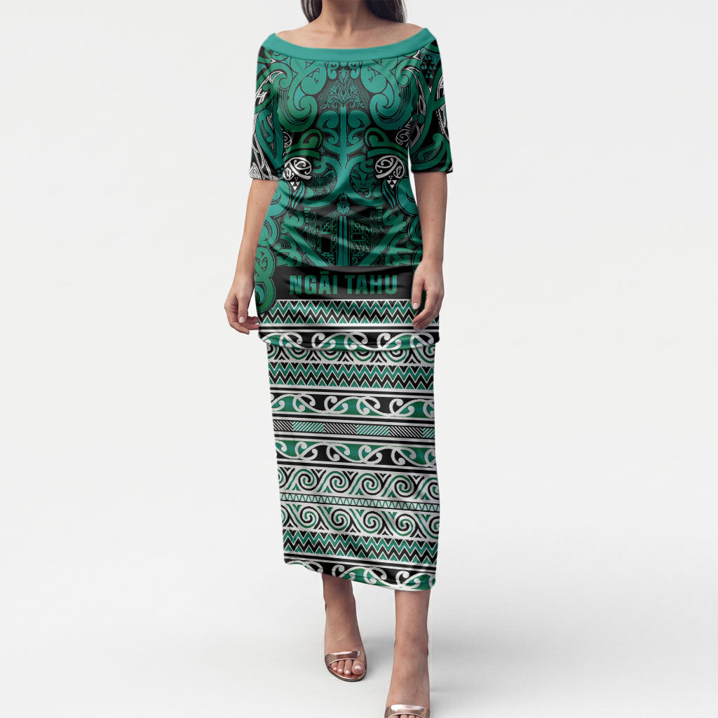 Aotearoa Iwi Ngai Tahu Puletasi Maori Wharenui House Tribal Pattern LT9 Long Dress Turquoise - Polynesian Pride