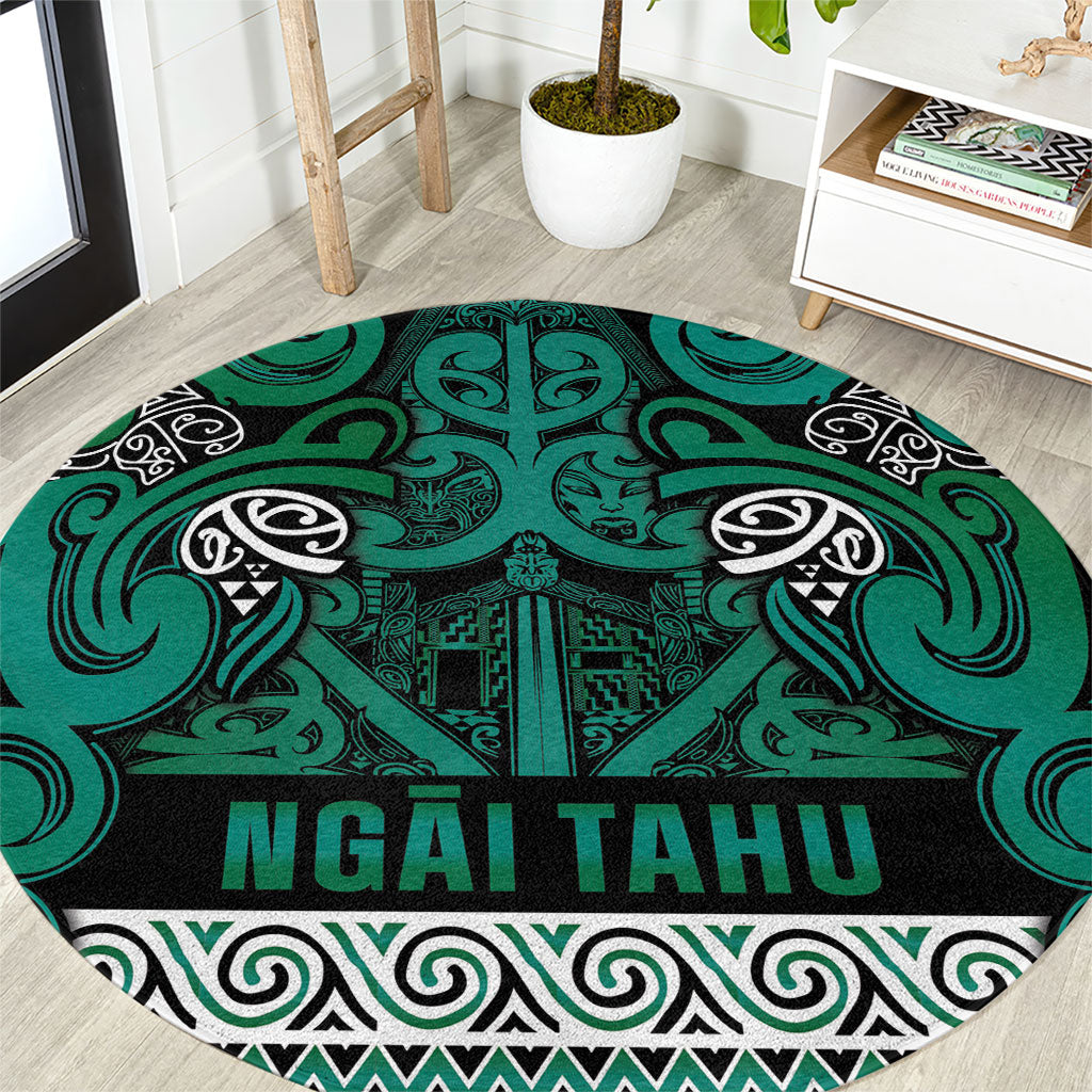 Aotearoa Iwi Ngai Tahu Round Carpet Maori Wharenui House Tribal Pattern LT9 Turquoise - Polynesian Pride