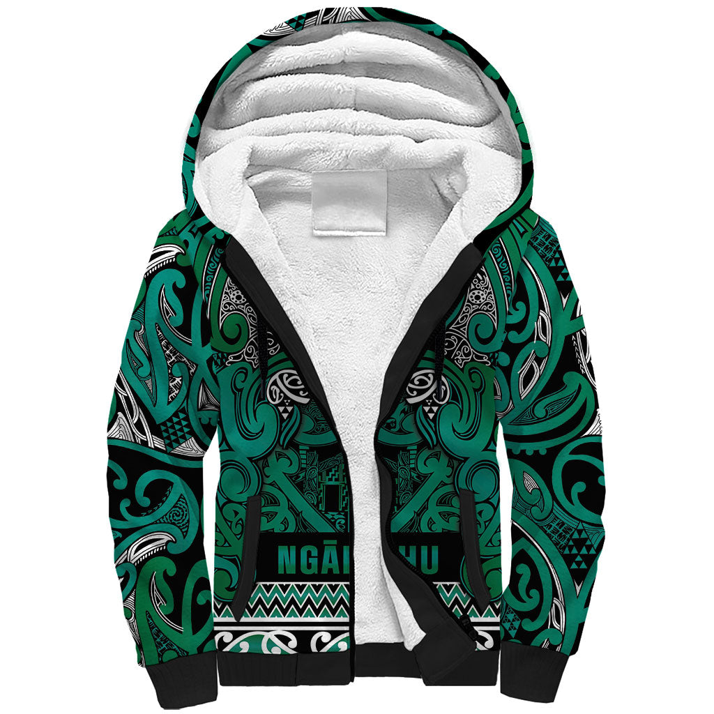 Aotearoa Iwi Ngai Tahu Sherpa Hoodie Maori Wharenui House Tribal Pattern LT9 Unisex Turquoise - Polynesian Pride