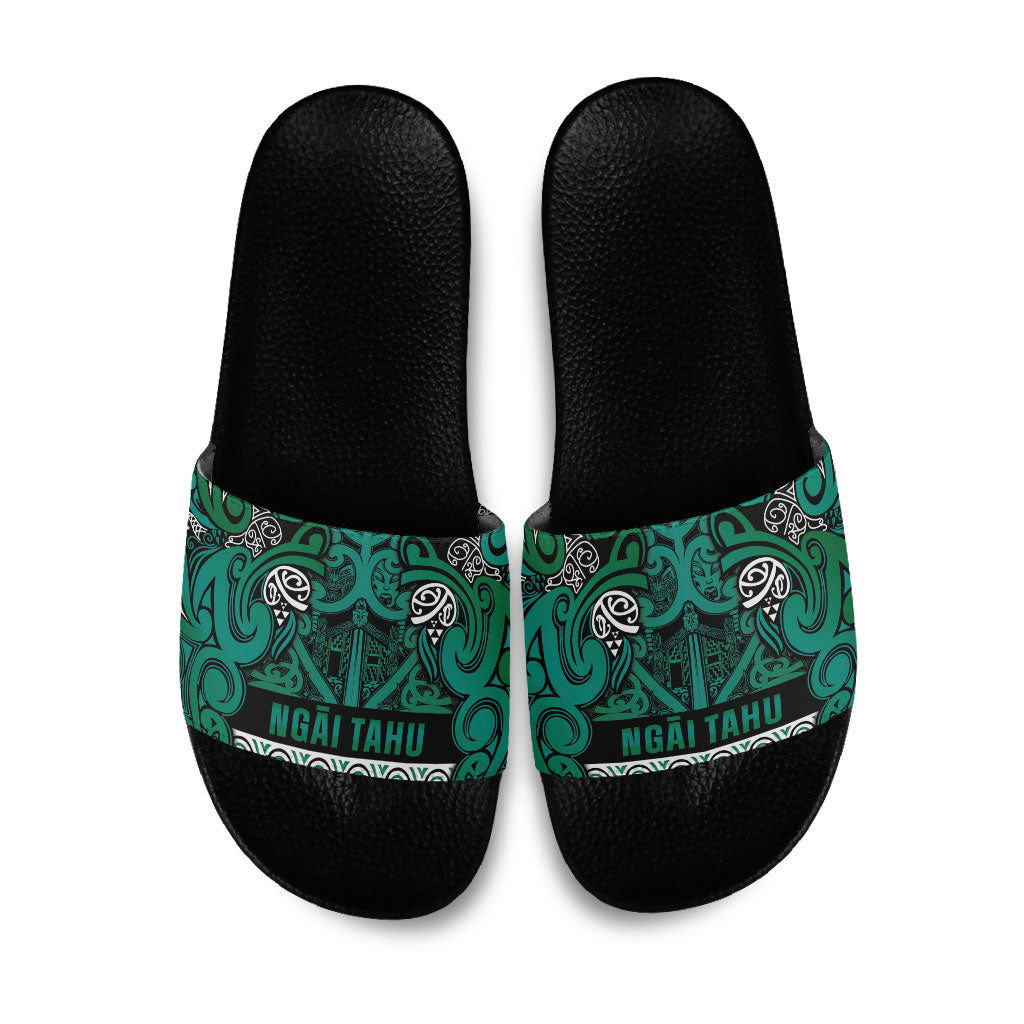 Aotearoa Iwi Ngai Tahu Slide Sandals Maori Wharenui House Tribal Pattern LT9 Turquoise - Polynesian Pride