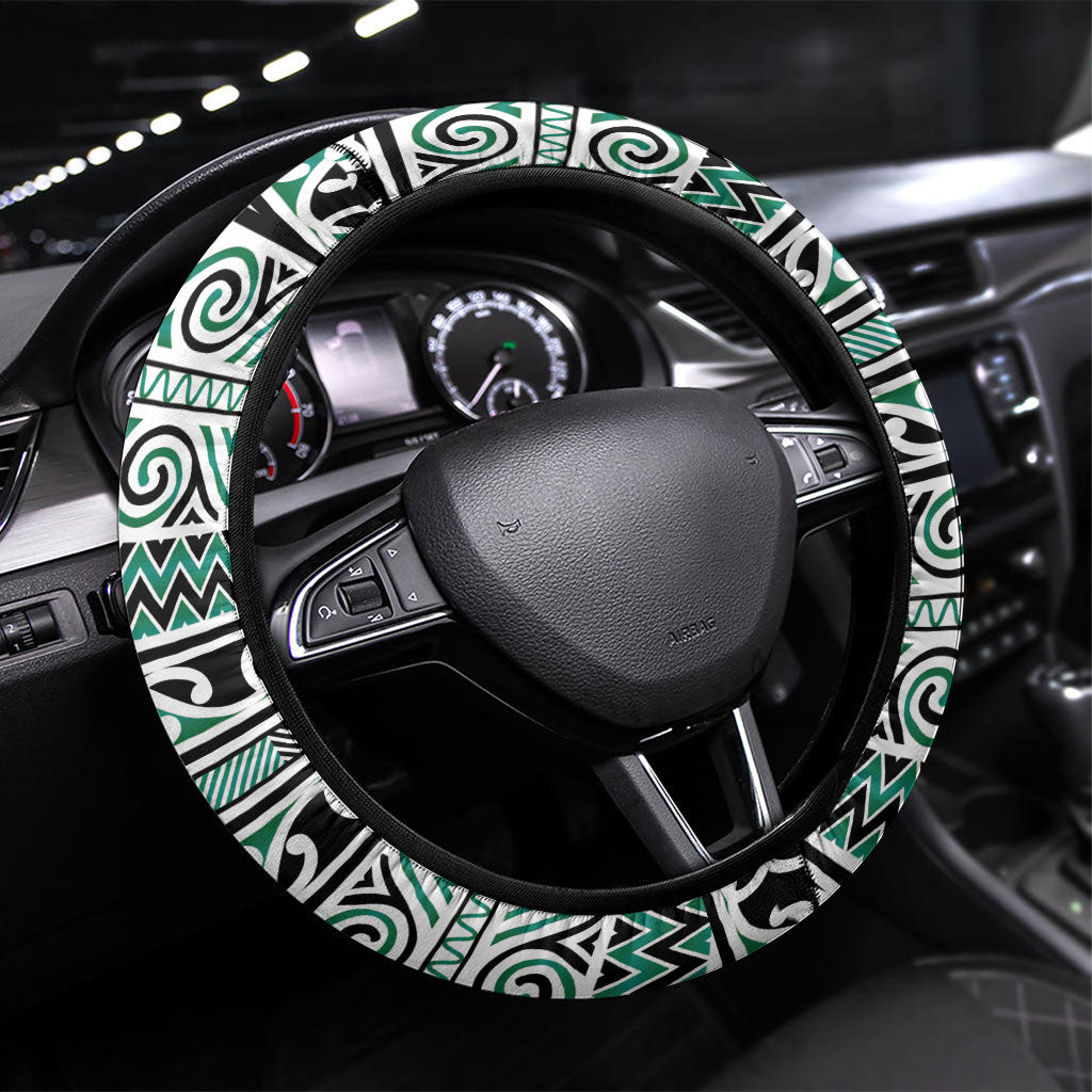 Aotearoa Iwi Ngai Tahu Steering Wheel Cover Maori Wharenui House Tribal Pattern LT9 Universal Fit Turquoise - Polynesian Pride