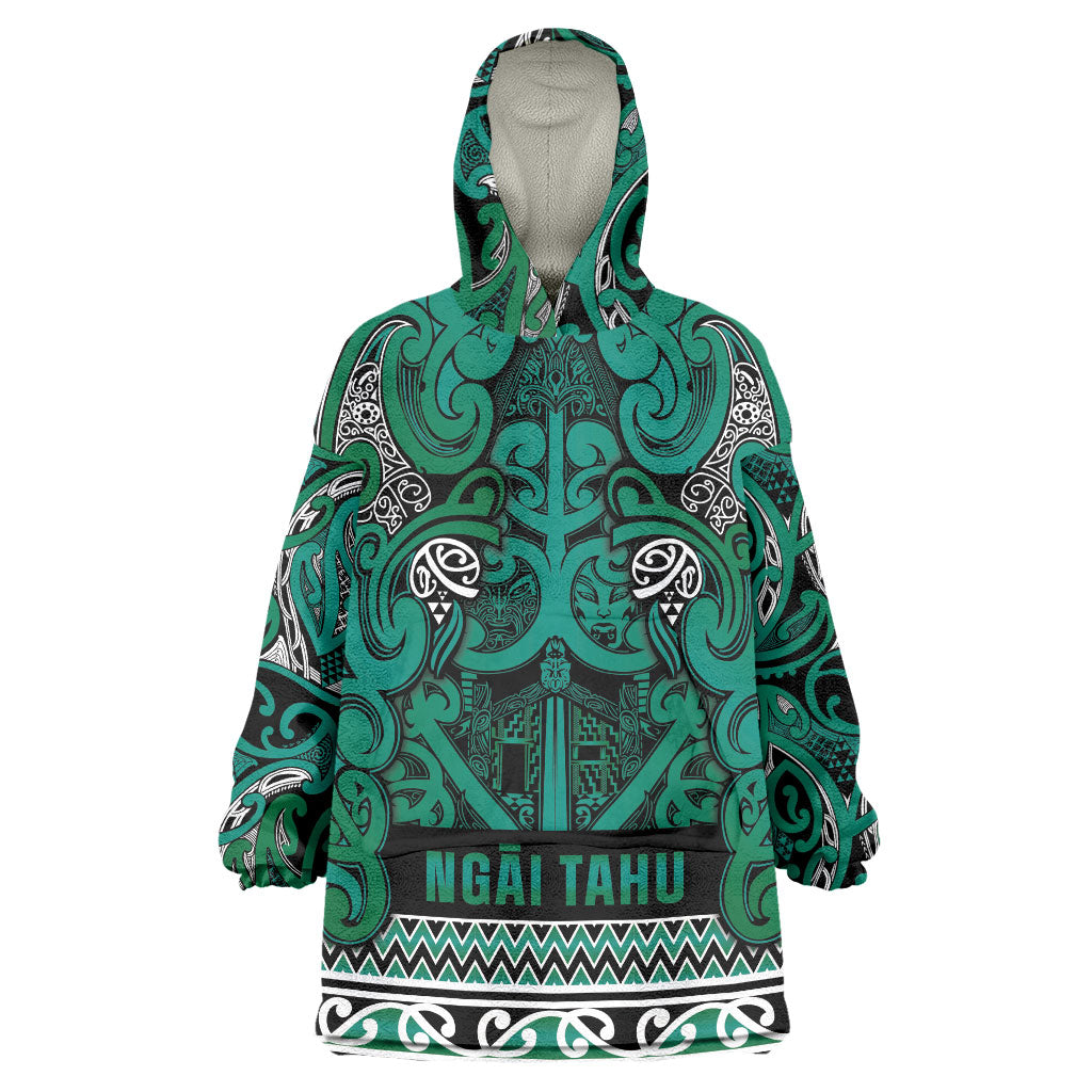 Aotearoa Iwi Ngai Tahu Wearable Blanket Hoodie Maori Wharenui House Tribal Pattern LT9 One Size Turquoise - Polynesian Pride