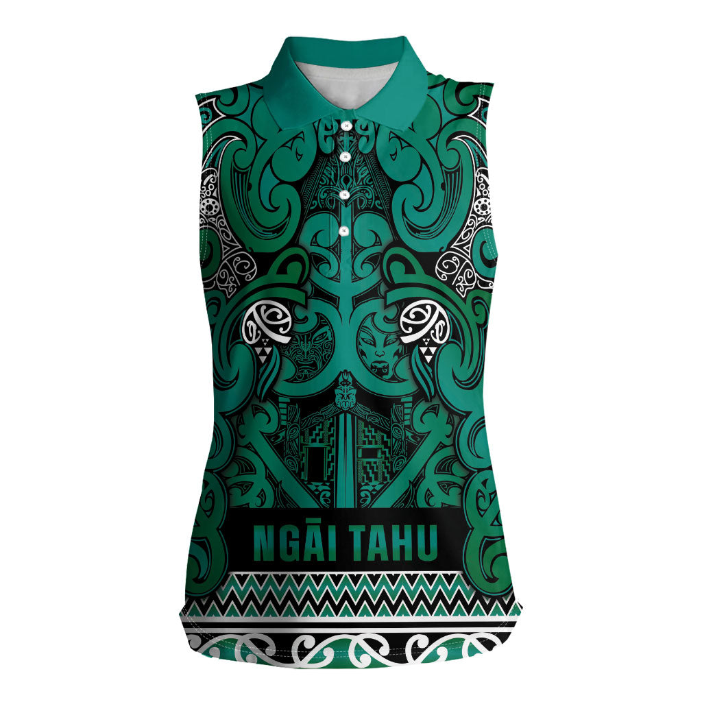 Aotearoa Iwi Ngai Tahu Women Sleeveless Polo Shirt Maori Wharenui House Tribal Pattern LT9 Female Turquoise - Polynesian Pride