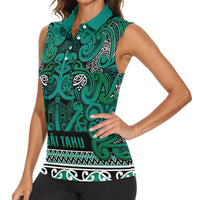 Aotearoa Iwi Ngai Tahu Women Sleeveless Polo Shirt Maori Wharenui House Tribal Pattern