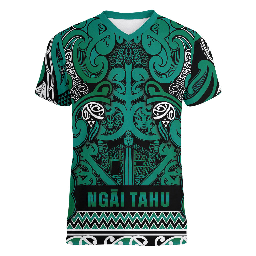 Aotearoa Iwi Ngai Tahu Women V-Neck T-Shirt Maori Wharenui House Tribal Pattern LT9 Female Turquoise - Polynesian Pride