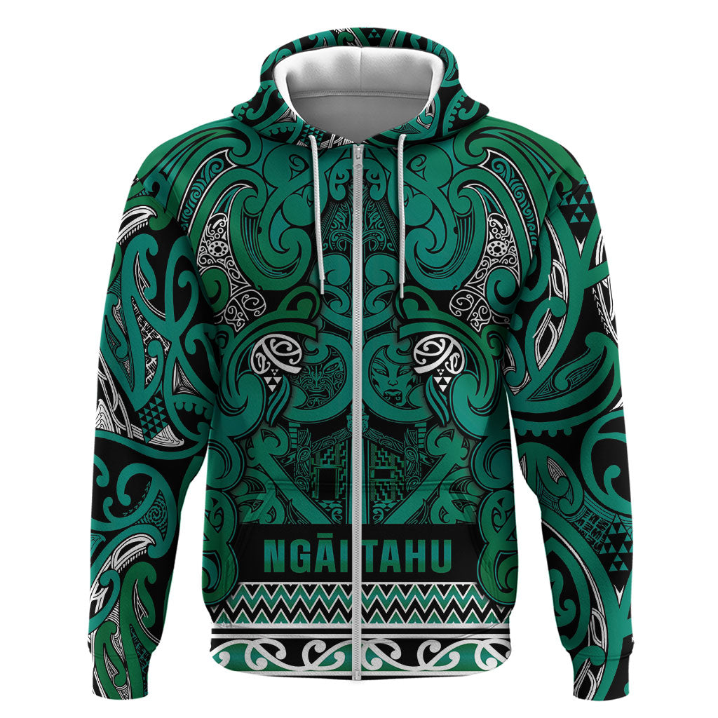 Aotearoa Iwi Ngai Tahu Zip Hoodie Maori Wharenui House Tribal Pattern LT9 Zip Hoodie Turquoise - Polynesian Pride