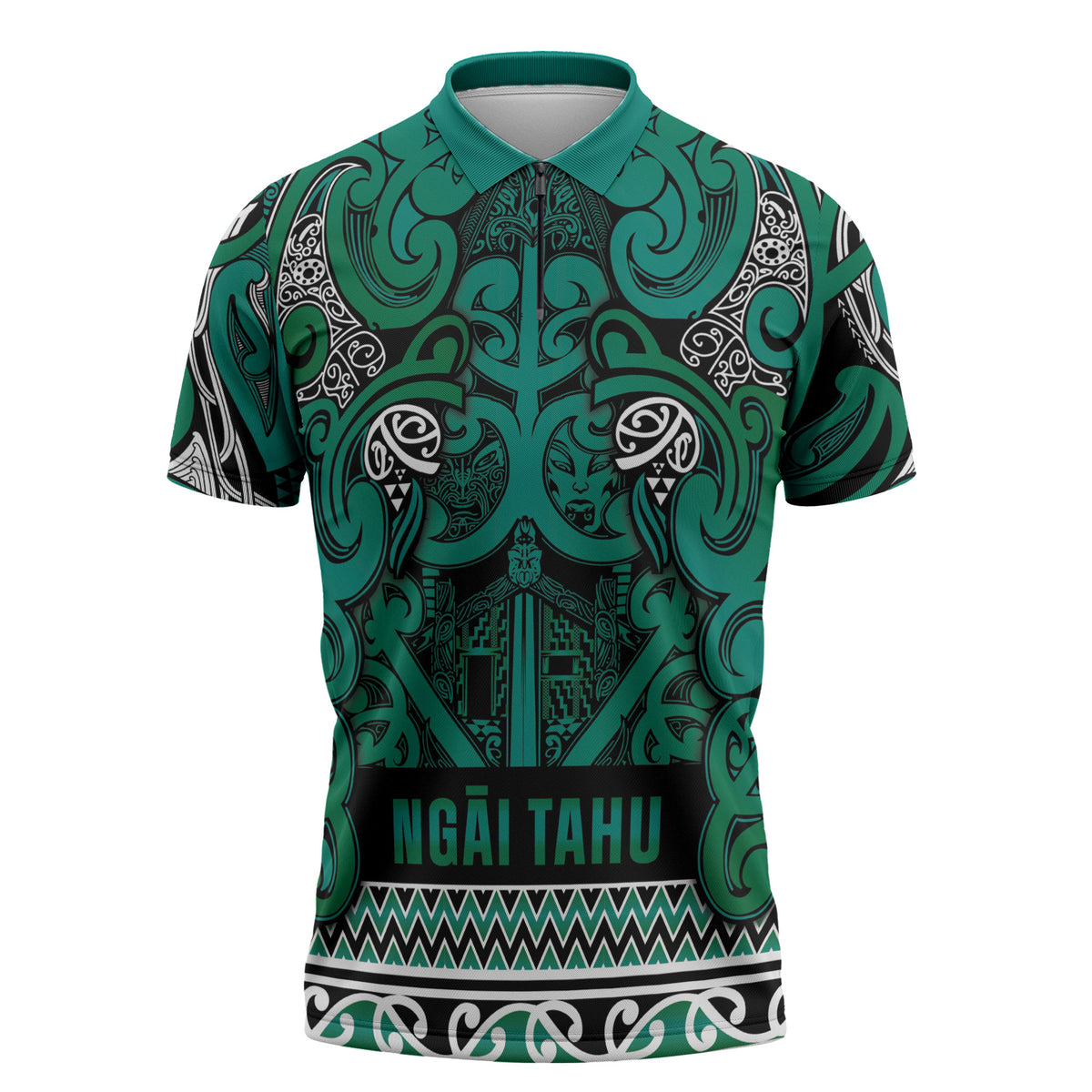 Aotearoa Iwi Ngai Tahu Zipper Polo Shirt Maori Wharenui House Tribal Pattern