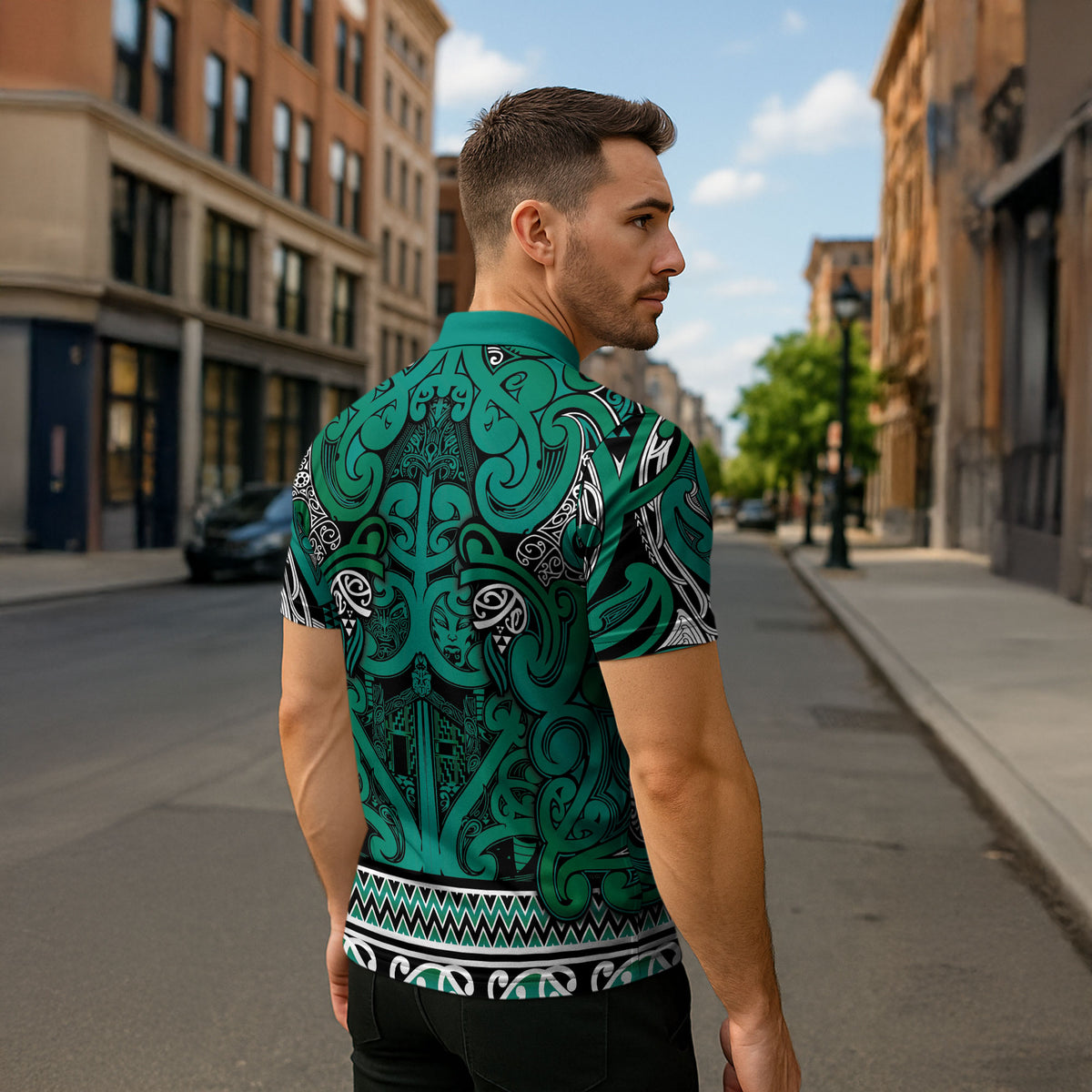 Aotearoa Iwi Ngai Tahu Zipper Polo Shirt Maori Wharenui House Tribal Pattern