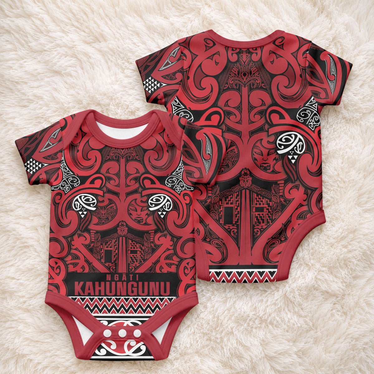 Aotearoa Iwi Ngati Kahungunu Baby Onesie Maori Wharenui House Tribal Pattern