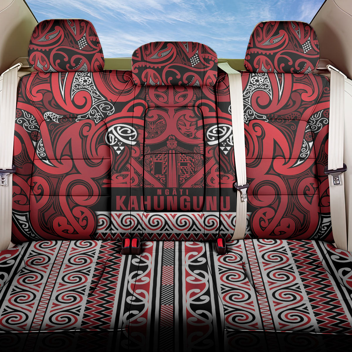 Aotearoa Iwi Ngati Kahungunu Back Car Seat Cover Maori Wharenui House Tribal Pattern LT9 One Size Dark red - Polynesian Pride