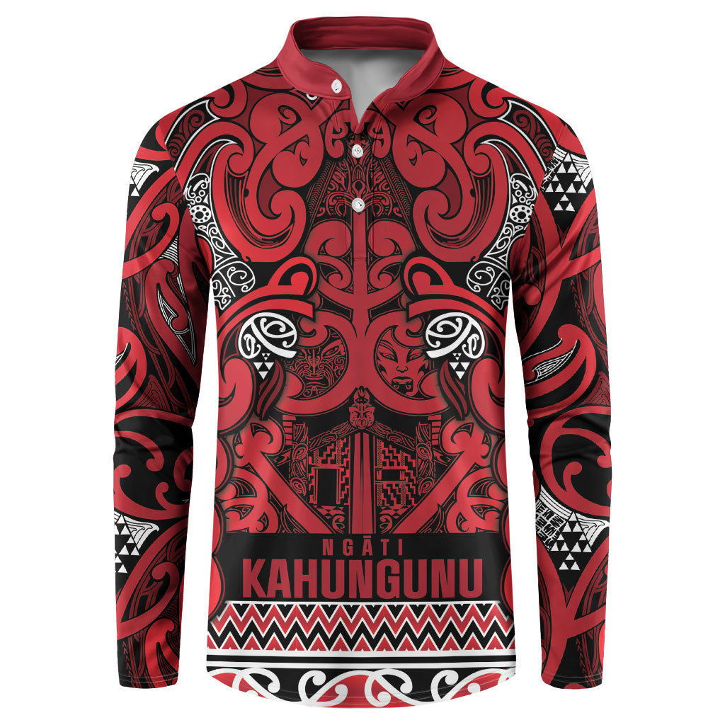Aotearoa Iwi Ngati Kahungunu Button Sweatshirt Maori Wharenui House Tribal Pattern LT9 Dark red - Polynesian Pride