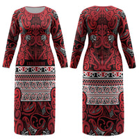 Aotearoa Iwi Ngati Kahungunu Couples Matching Long Sleeve Bodycon Dress and Hawaiian Shirt Maori Wharenui House Tribal Pattern