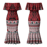 Aotearoa Iwi Ngati Kahungunu Couples Matching Mermaid Dress and Hawaiian Shirt Maori Wharenui House Tribal Pattern