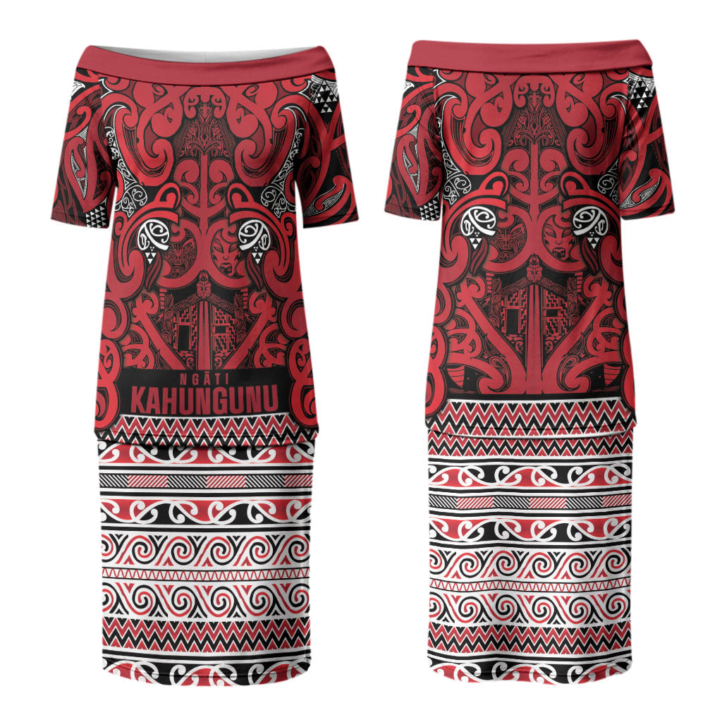 Aotearoa Iwi Ngati Kahungunu Couples Matching Puletasi and Hawaiian Shirt Maori Wharenui House Tribal Pattern
