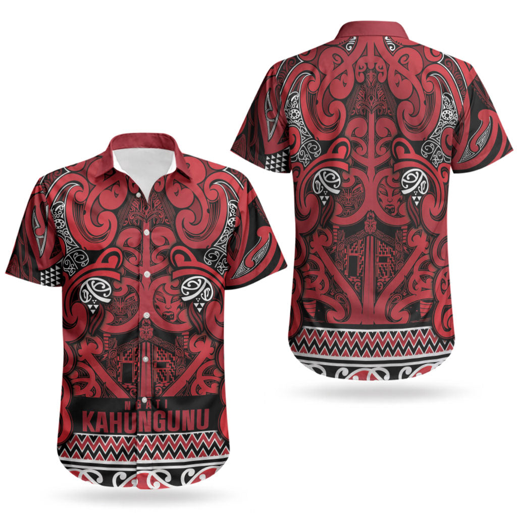 Aotearoa Iwi Ngati Kahungunu Couples Matching Short Sleeve Bodycon Dress and Hawaiian Shirt Maori Wharenui House Tribal Pattern