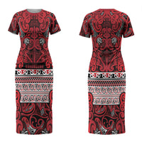 Aotearoa Iwi Ngati Kahungunu Couples Matching Short Sleeve Bodycon Dress and Hawaiian Shirt Maori Wharenui House Tribal Pattern