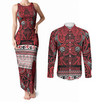 Aotearoa Iwi Ngati Kahungunu Couples Matching Tank Maxi Dress and Long Sleeve Button Shirt Maori Wharenui House Tribal Pattern