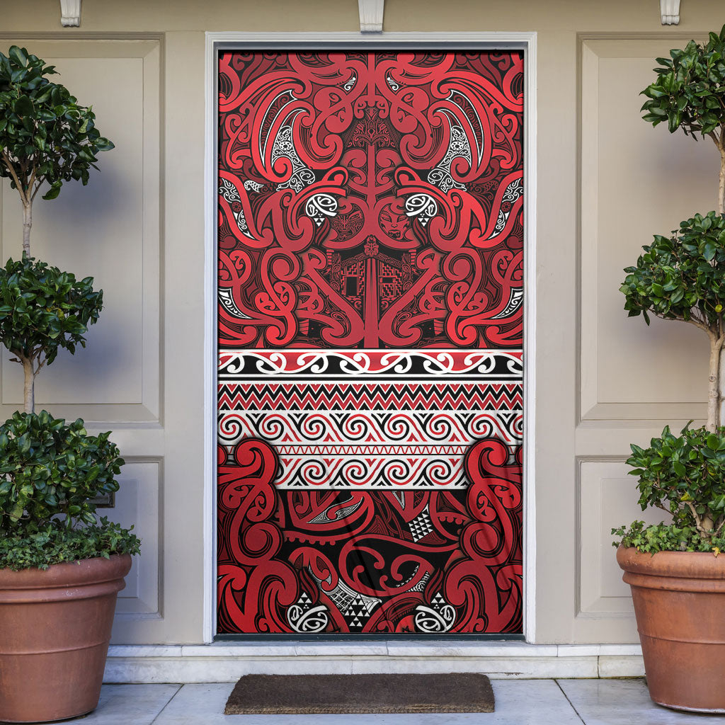 Aotearoa Iwi Ngati Kahungunu Door Cover Maori Wharenui House Tribal Pattern LT9 Dark red - Polynesian Pride