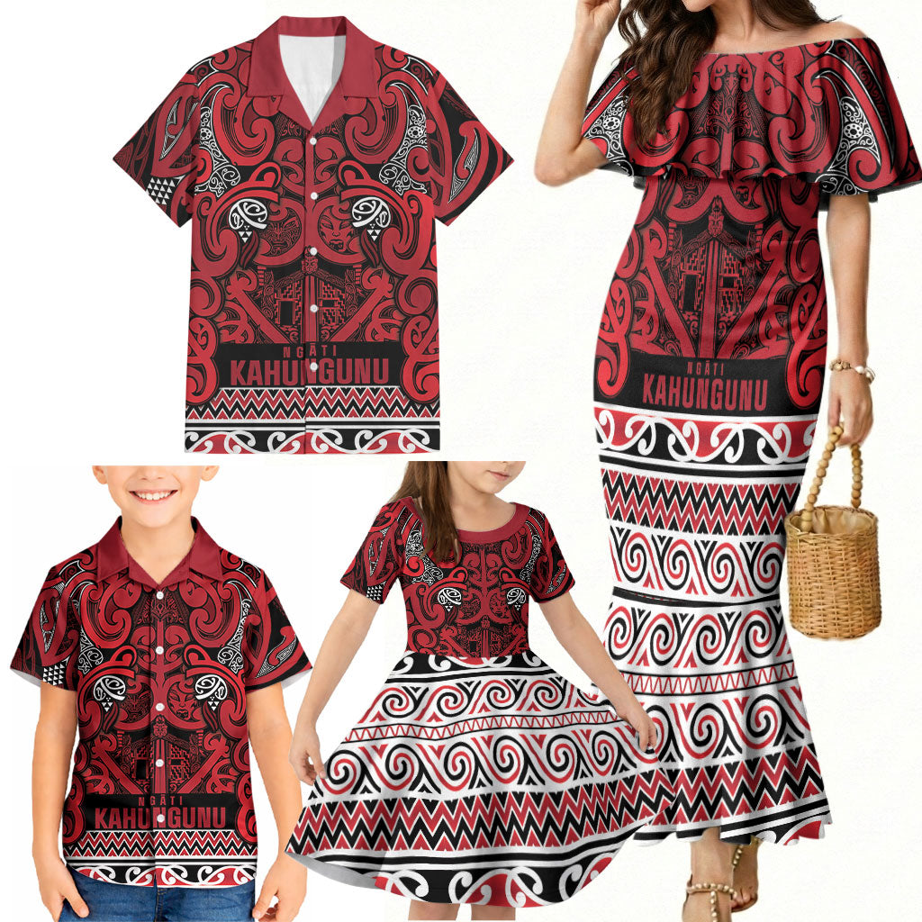 Aotearoa Iwi Ngati Kahungunu Family Matching Mermaid Dress and Hawaiian Shirt Maori Wharenui House Tribal Pattern LT9 - Polynesian Pride