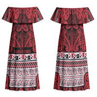 Aotearoa Iwi Ngati Kahungunu Family Matching Off Shoulder Maxi Dress and Hawaiian Shirt Maori Wharenui House Tribal Pattern