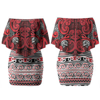 Aotearoa Iwi Ngati Kahungunu Family Matching Off Shoulder Short Dress and Hawaiian Shirt Maori Wharenui House Tribal Pattern