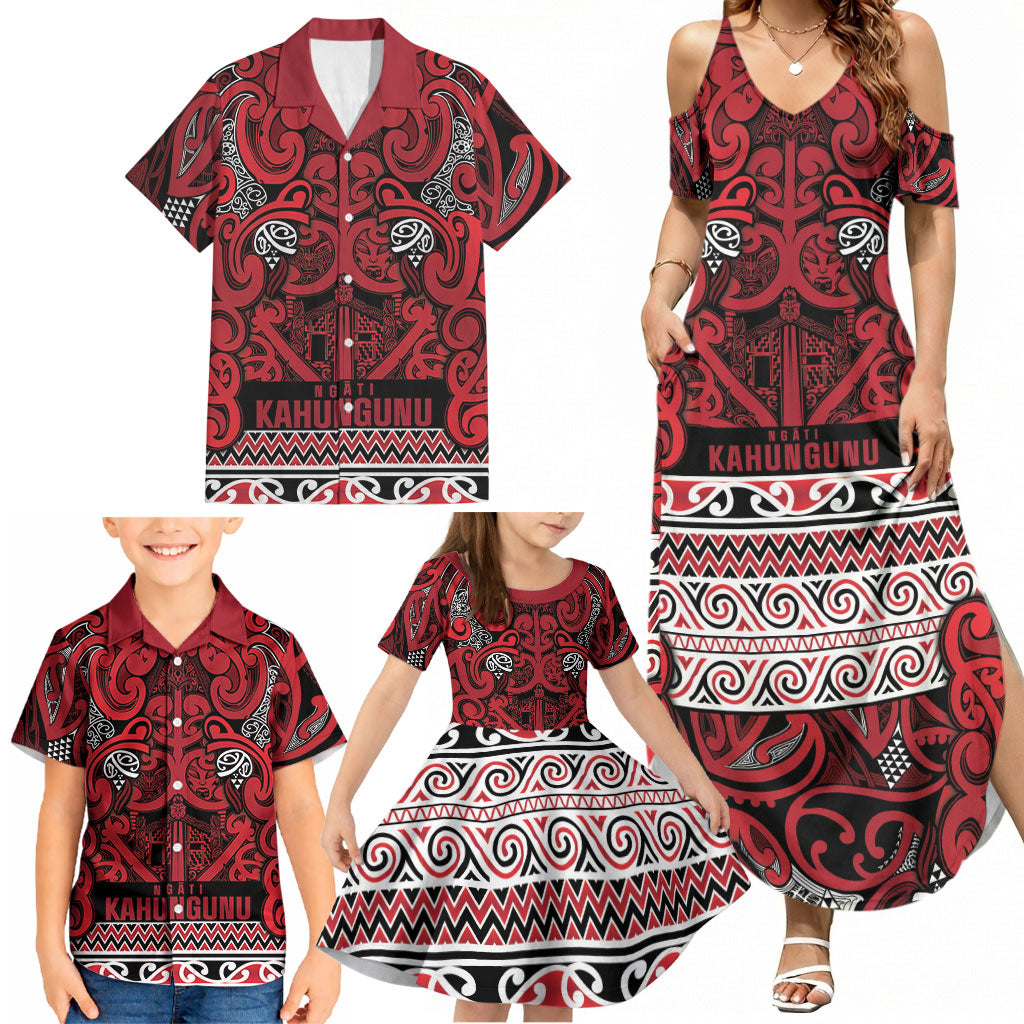 Aotearoa Iwi Ngati Kahungunu Family Matching Summer Maxi Dress and Hawaiian Shirt Maori Wharenui House Tribal Pattern LT9 - Polynesian Pride
