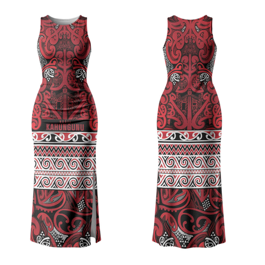 Aotearoa Iwi Ngati Kahungunu Family Matching Tank Maxi Dress and Hawaiian Shirt Maori Wharenui House Tribal Pattern