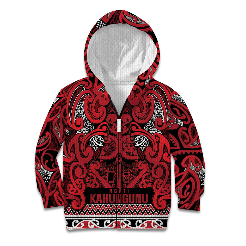 Aotearoa Iwi Ngati Kahungunu Kid Hoodie Maori Wharenui House Tribal Pattern