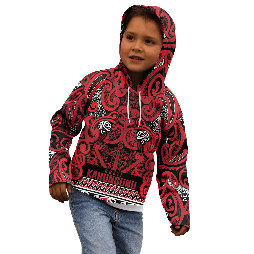 Aotearoa Iwi Ngati Kahungunu Kid Hoodie Maori Wharenui House Tribal Pattern