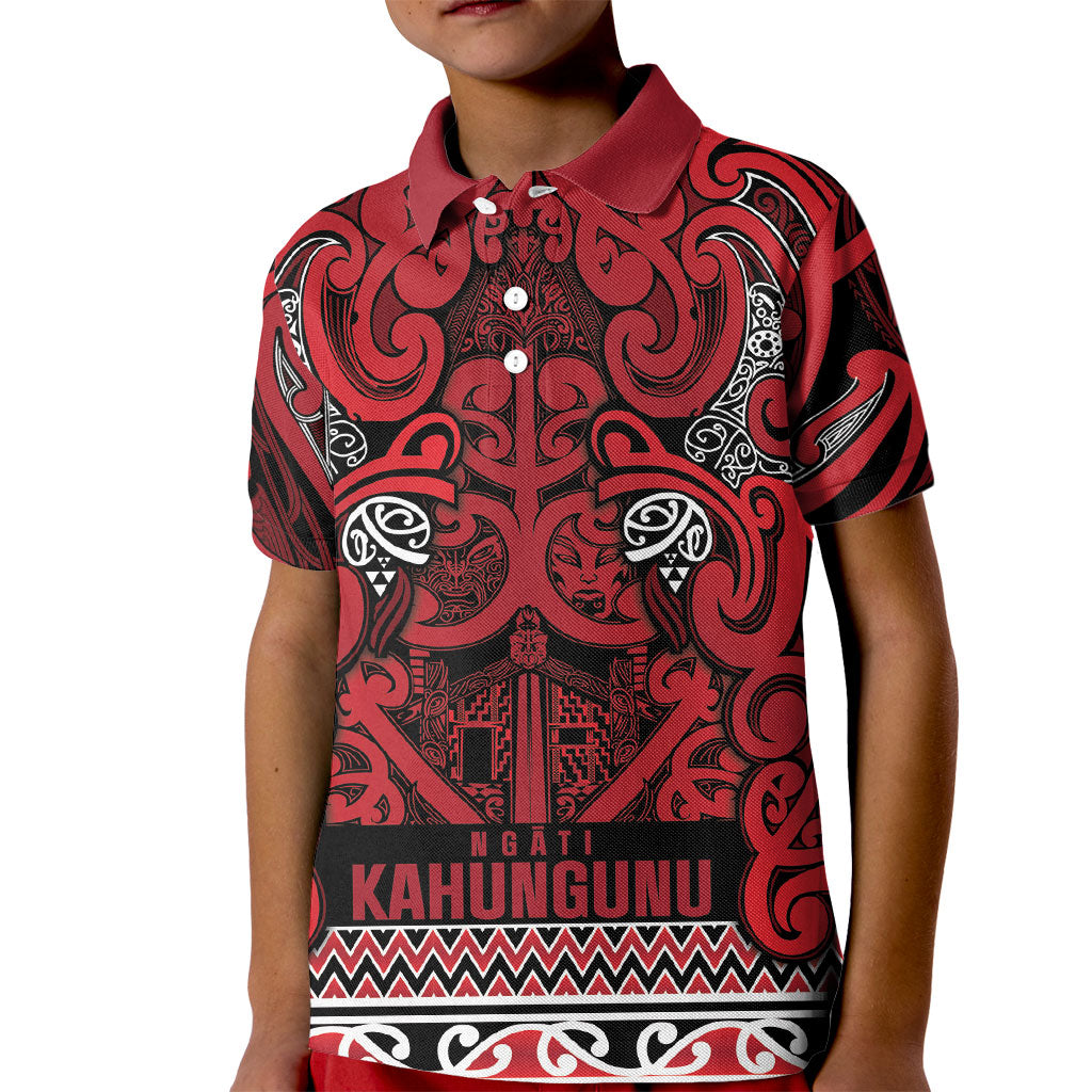 Aotearoa Iwi Ngati Kahungunu Kid Polo Shirt Maori Wharenui House Tribal Pattern LT9 Kid Dark red - Polynesian Pride