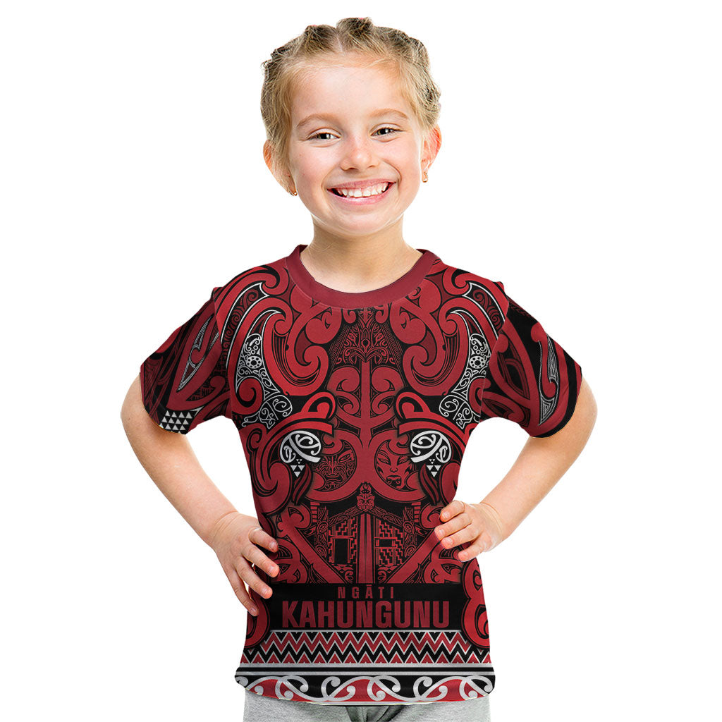 Aotearoa Iwi Ngati Kahungunu Kid T Shirt Maori Wharenui House Tribal Pattern LT9 Dark red - Polynesian Pride