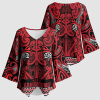 Aotearoa Iwi Ngati Kahungunu Kimono Sleeve Blouse Maori Wharenui House Tribal Pattern