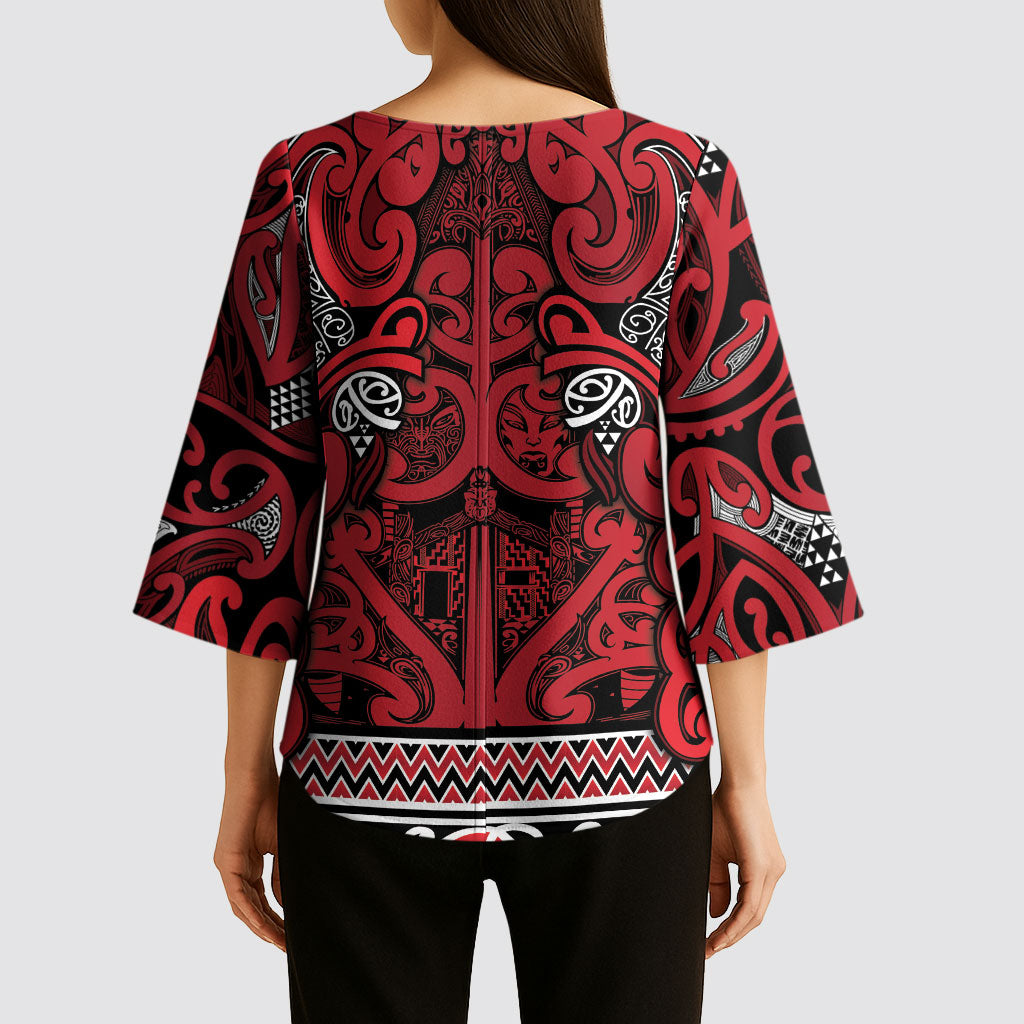 Aotearoa Iwi Ngati Kahungunu Kimono Sleeve Blouse Maori Wharenui House Tribal Pattern