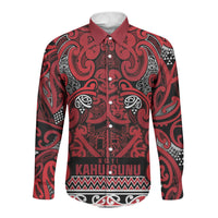 Aotearoa Iwi Ngati Kahungunu Long Sleeve Button Shirt Maori Wharenui House Tribal Pattern