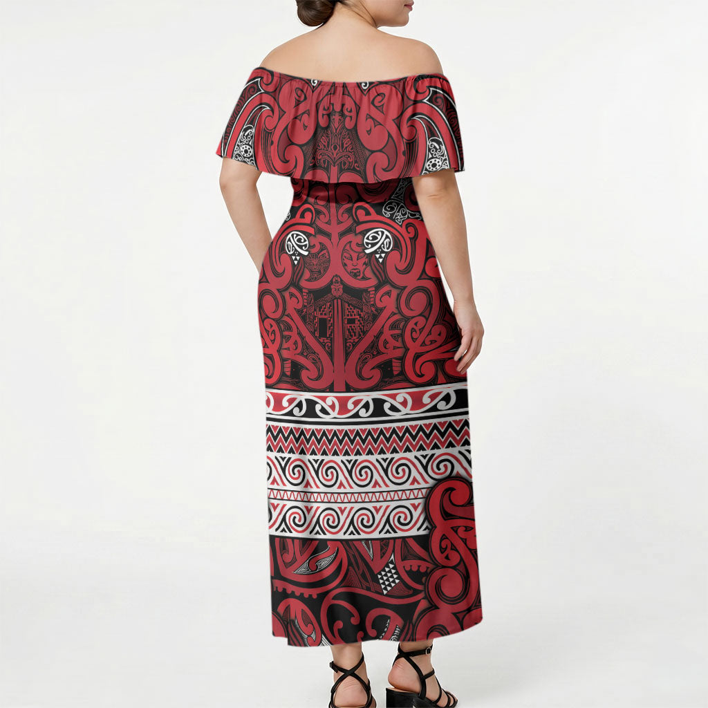 Aotearoa Iwi Ngati Kahungunu Off Shoulder Maxi Dress Maori Wharenui House Tribal Pattern