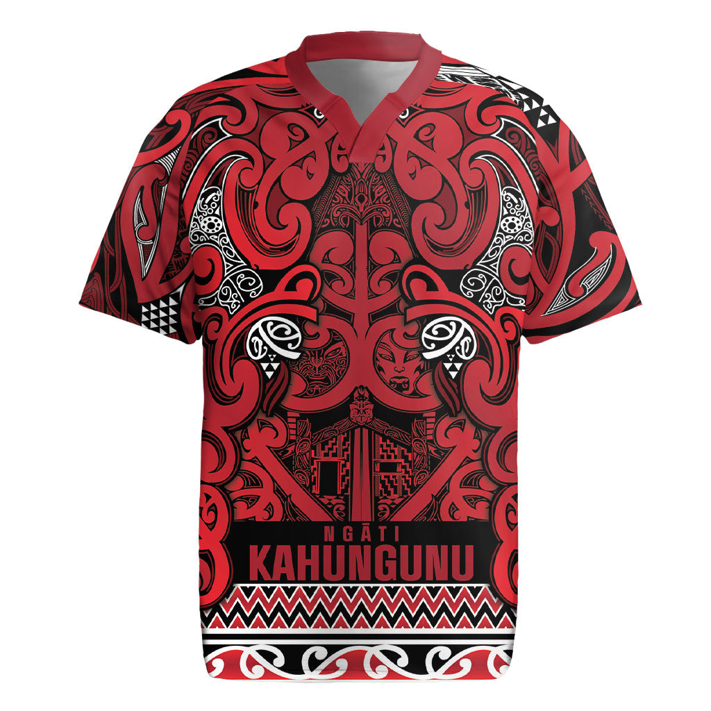 Aotearoa Iwi Ngati Kahungunu Rugby Jersey Maori Wharenui House Tribal Pattern LT9 Dark red - Polynesian Pride