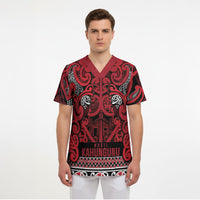 Aotearoa Iwi Ngati Kahungunu Scrub Top Maori Wharenui House Tribal Pattern