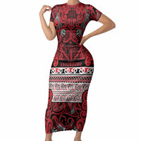 Aotearoa Iwi Ngati Kahungunu Short Sleeve Bodycon Dress Maori Wharenui House Tribal Pattern