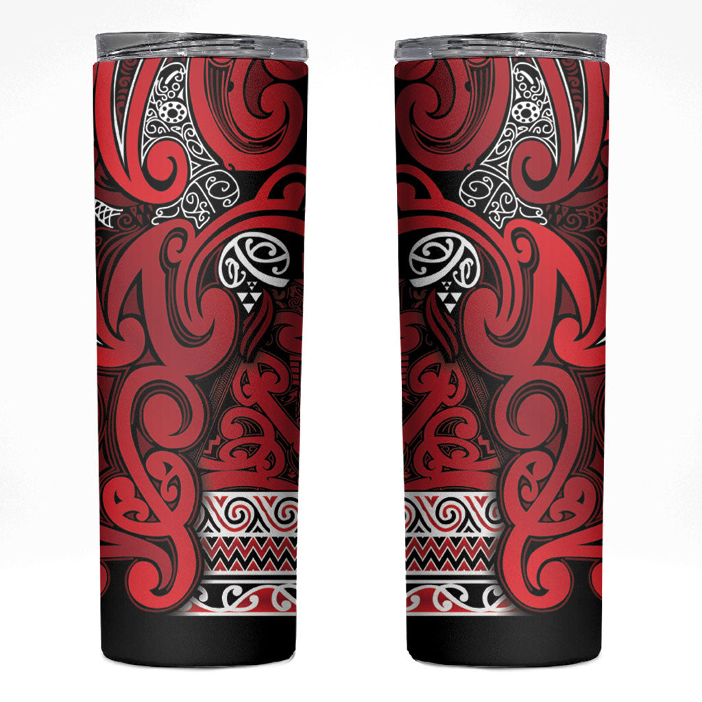Aotearoa Iwi Ngati Kahungunu Skinny Tumbler Maori Wharenui House Tribal Pattern LT9 Dark red - Polynesian Pride