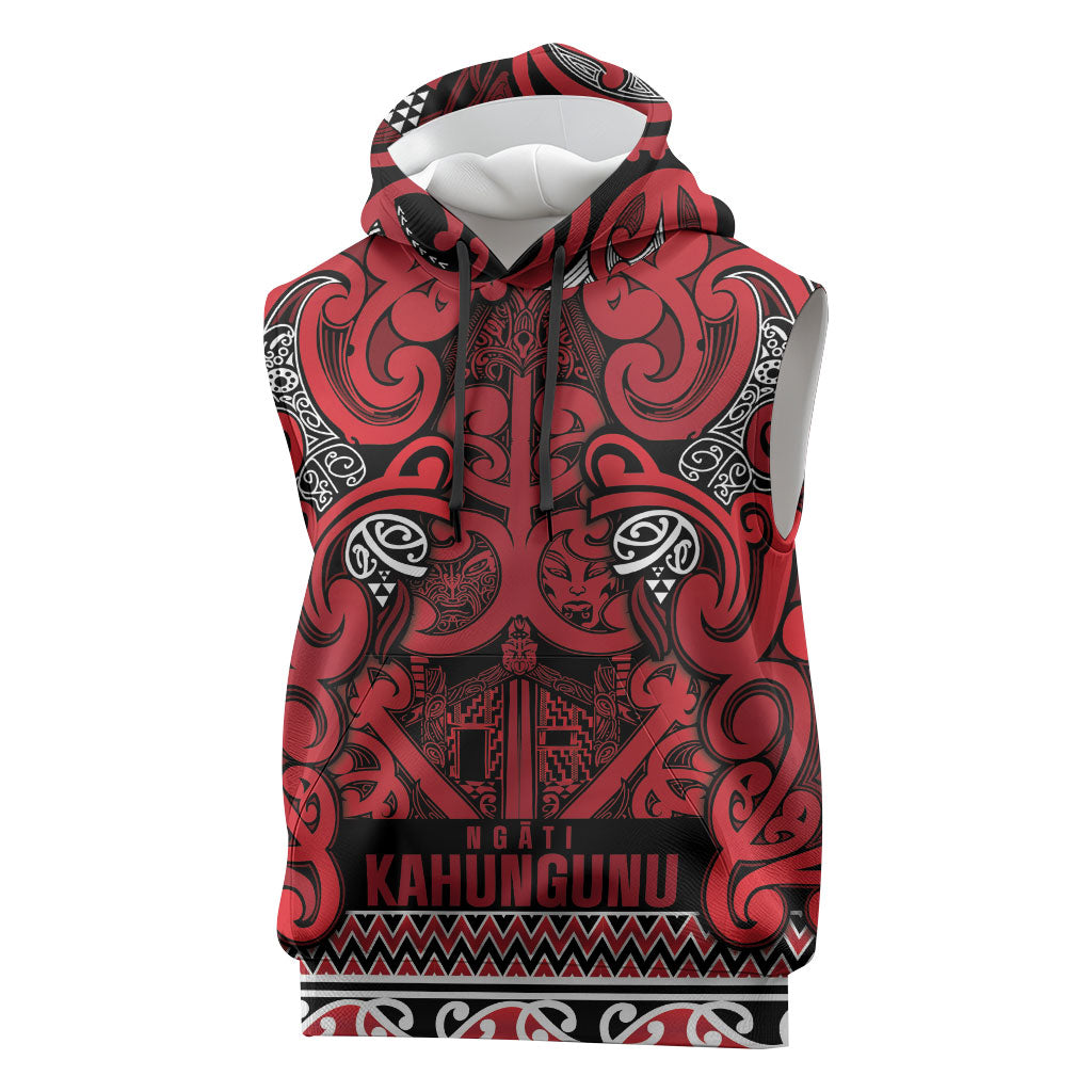 Aotearoa Iwi Ngati Kahungunu Sleeveless Hoodie Maori Wharenui House Tribal Pattern LT9 Dark red - Polynesian Pride