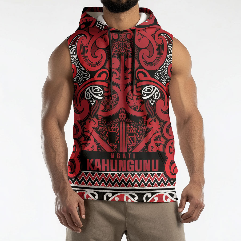 Aotearoa Iwi Ngati Kahungunu Sleeveless Hoodie Maori Wharenui House Tribal Pattern