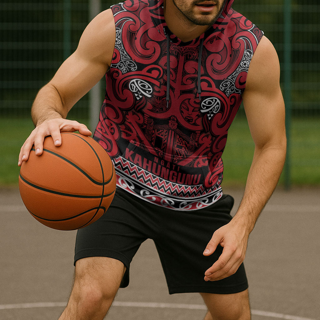 Aotearoa Iwi Ngati Kahungunu Sleeveless Hoodie Maori Wharenui House Tribal Pattern