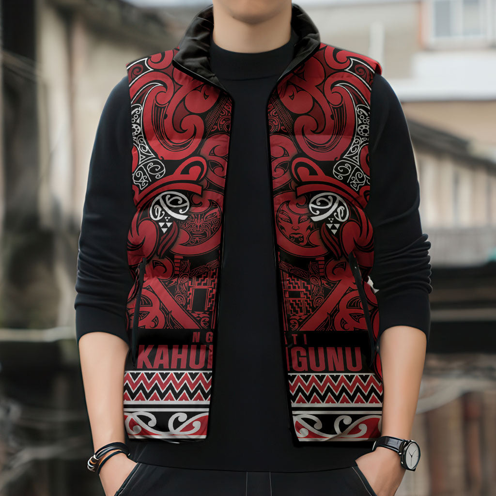 Aotearoa Iwi Ngati Kahungunu Sleeveless Puffer Jacket Maori Wharenui House Tribal Pattern