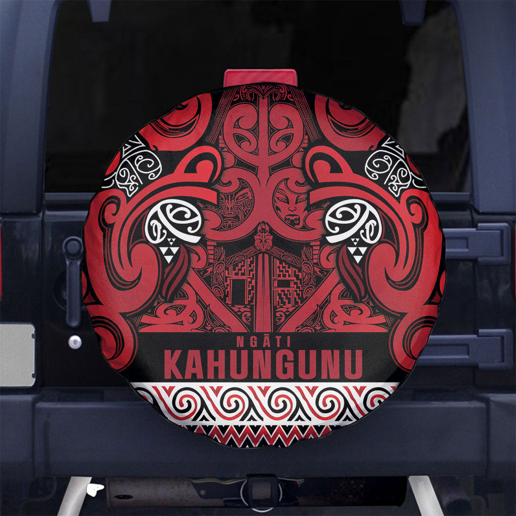 Aotearoa Iwi Ngati Kahungunu Spare Tire Cover Maori Wharenui House Tribal Pattern LT9 No hole Dark red - Polynesian Pride
