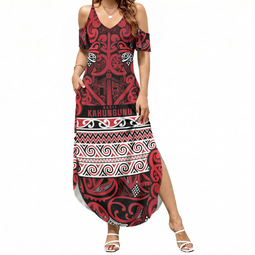 Aotearoa Iwi Ngati Kahungunu Summer Maxi Dress Maori Wharenui House Tribal Pattern LT9 Women Dark red - Polynesian Pride