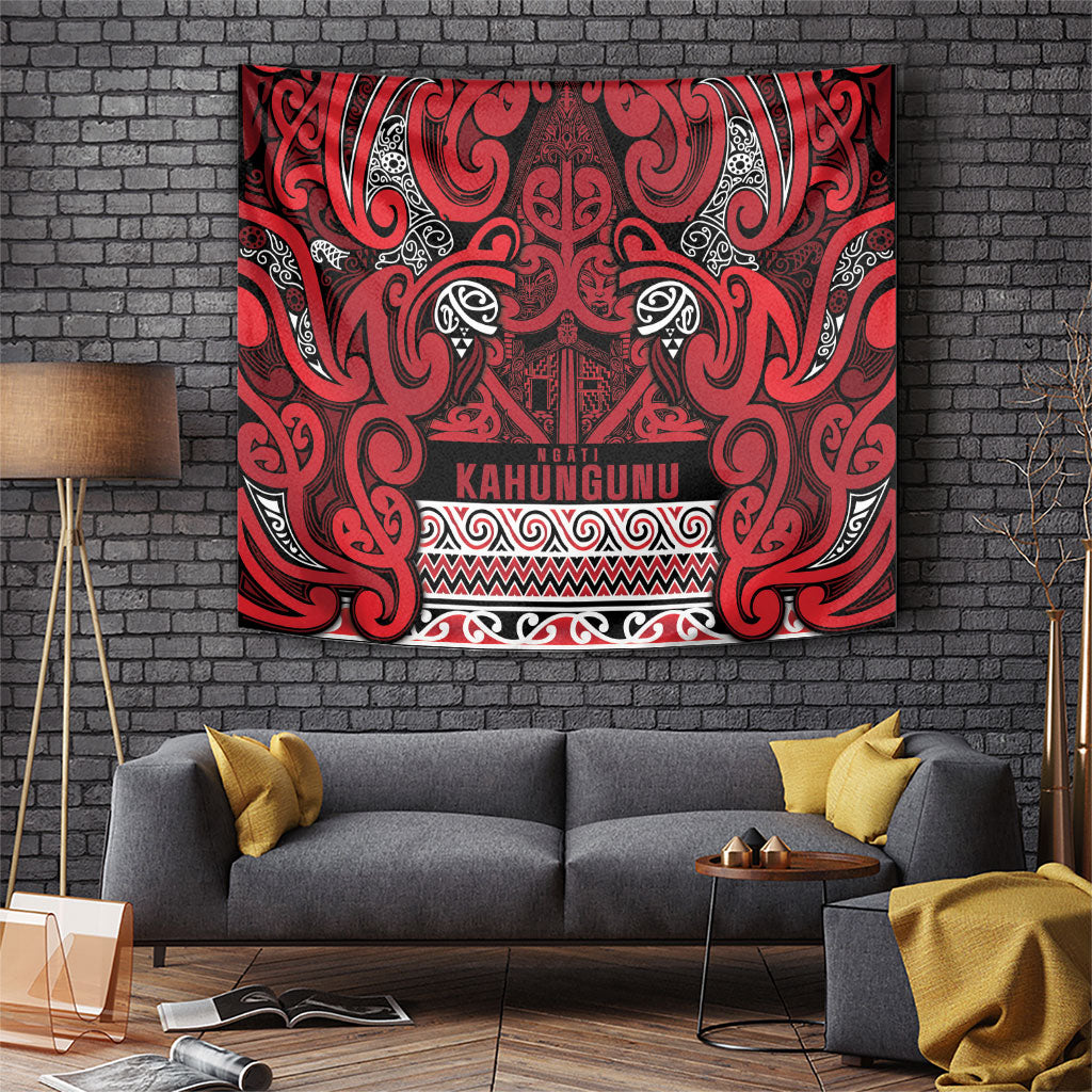 Aotearoa Iwi Ngati Kahungunu Tapestry Maori Wharenui House Tribal Pattern LT9 Dark red - Polynesian Pride