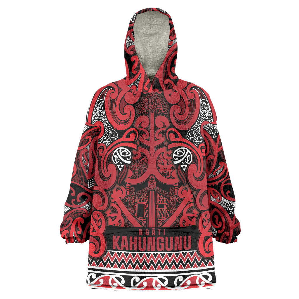 Aotearoa Iwi Ngati Kahungunu Wearable Blanket Hoodie Maori Wharenui House Tribal Pattern LT9 One Size Dark red - Polynesian Pride