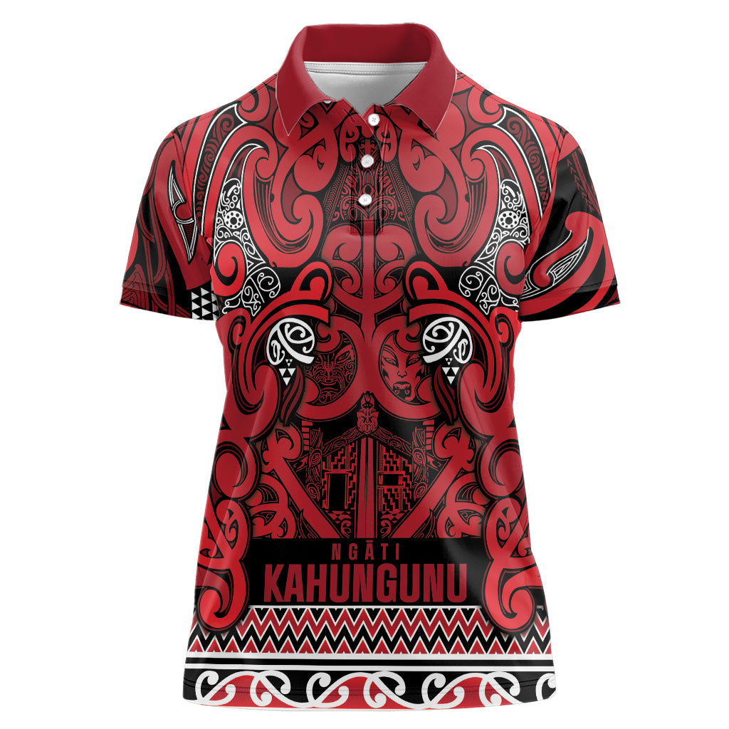 Aotearoa Iwi Ngati Kahungunu Women Polo Shirt Maori Wharenui House Tribal Pattern LT9 Female Dark red - Polynesian Pride